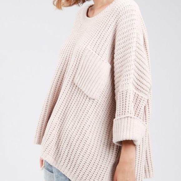 Oversized Cream Beige Chenille Pullover Sweater - Picture 3 of 4